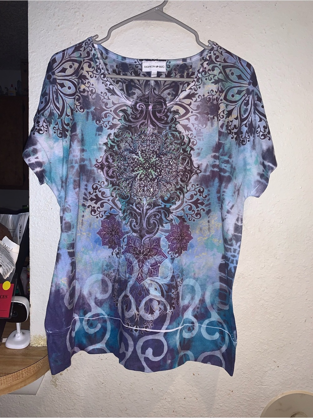 Fashion Bug Purple and Blue Mandala Print Short Sleeve Blouse